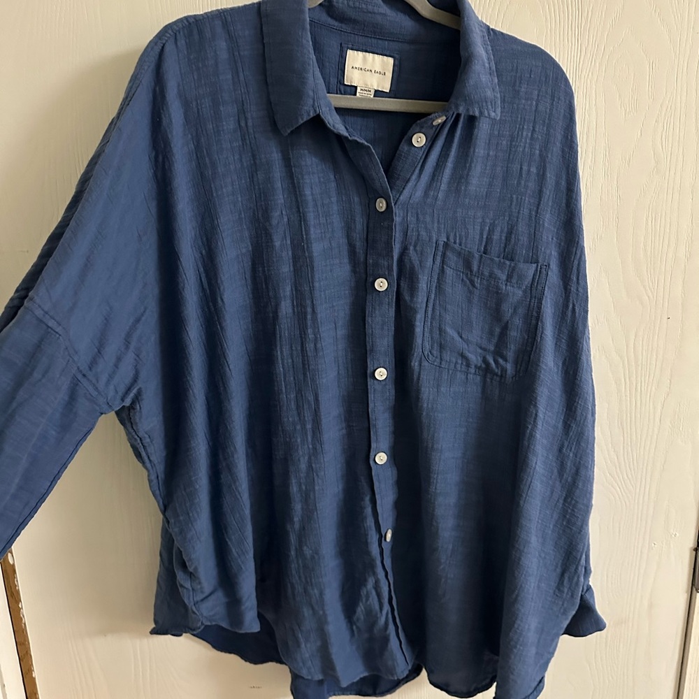 Cute blue ae oversized button up